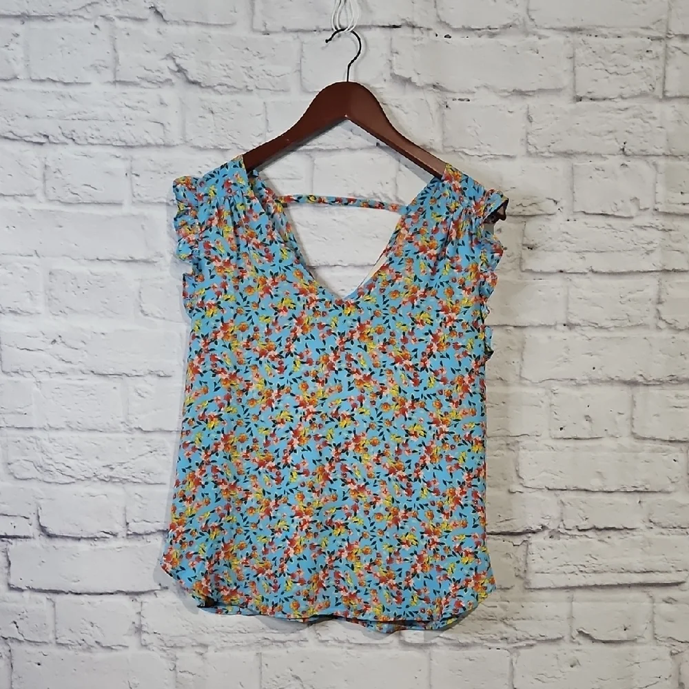 LOFT Multicolor Floral Ruffle Sleeve Blouse - Picture 1 of 7